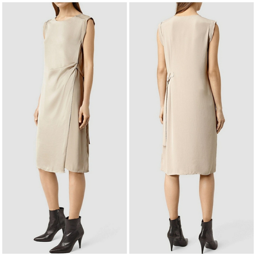 All Saints Cecil Sleeveless Draped Tie-Waist Dress